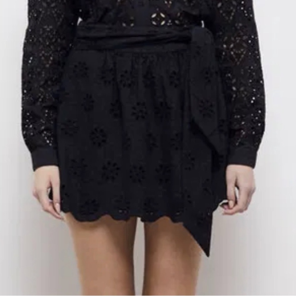 The Kooples Black Eyelet Tie-Waist Mini Skirt